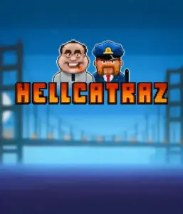 Dive into the action-packed world of the Hellcatraz game by Relax Gaming, featuring a cartoonish prisoner and a guard with the infamous Alcatraz prison and San Francisco skyline in the background. This graphic portrays the fun and humor of an prison break-themed game, great for players looking for a unique slot experience, providing a entertaining adventure. 