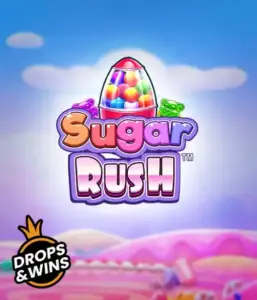 Enjoy the sweet world of the Sugar Rush slot game by Pragmatic Play, with a bright candy dispenser set against a whimsical background of candyland. This image portrays the fun and excitement of the slot, adorned with bright candies and enticing typography. Perfect for players seeking a sweet adventure, promising a delightful gaming experience. 